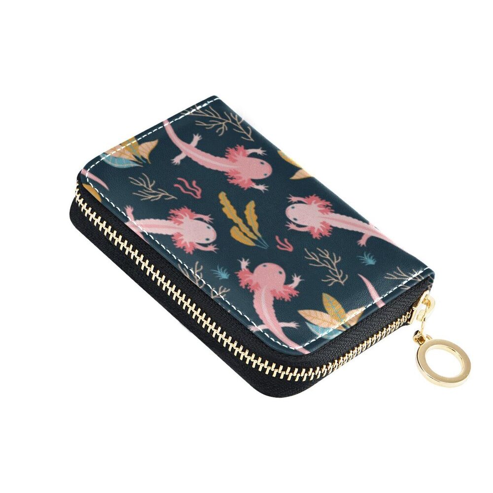 1989 Cute Axolotl RFID Credit Card Holder Wallets Accordion Leather Zipper